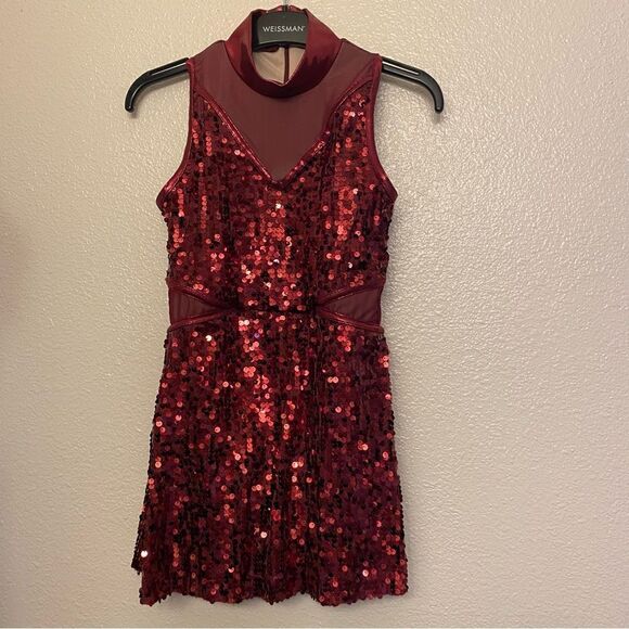 WEISSMAN Dance Costume shift burgundy Sleeveless Ultra Sparkle Dress D13860 LC - Picture 2 of 11